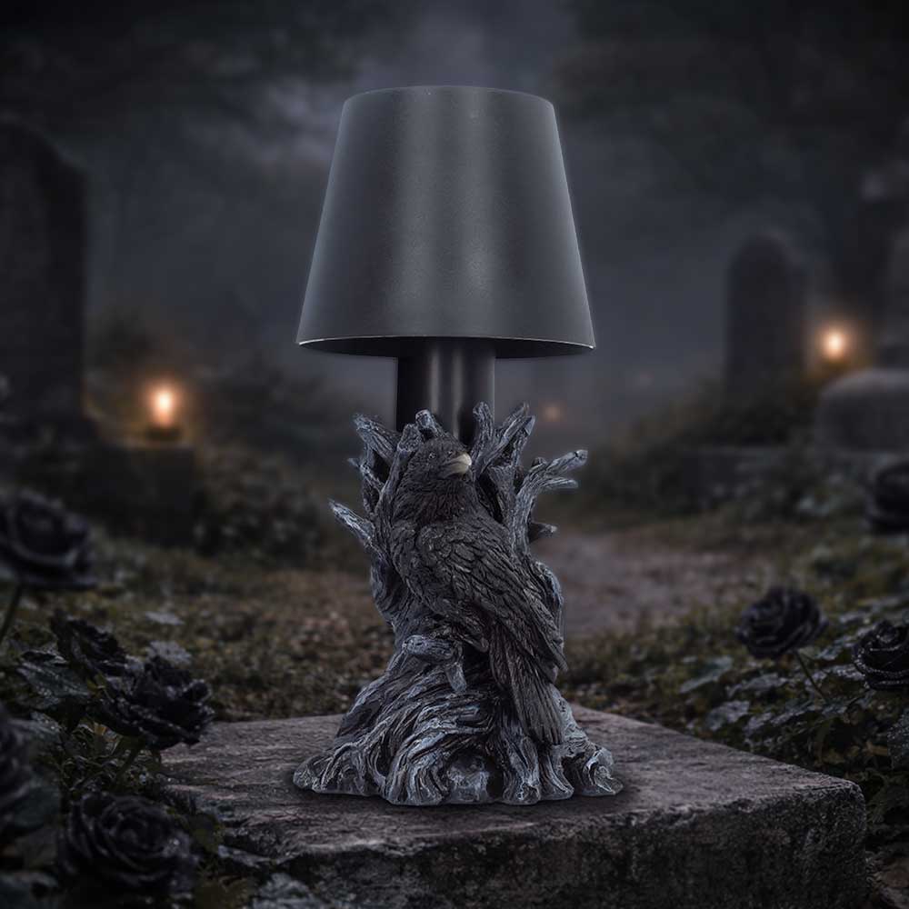 The Nevermore lamp illuminated on display with touch-sensitive lighting feature