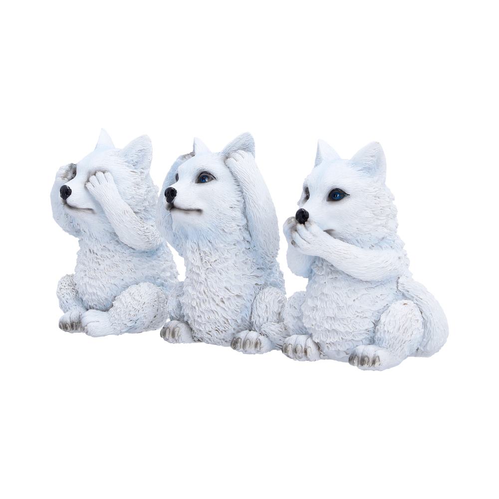 Cute white wolf figurines side view detail
