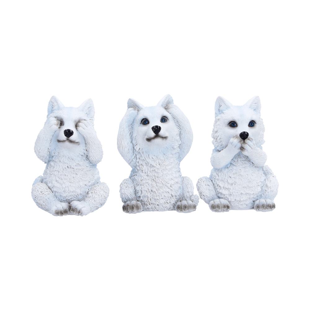 Three Wise Wolf Pups figurines 9cm wolf ornament set