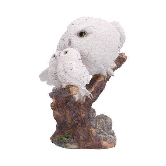 Side view of Nest of Love owl family ornament on a branch base
