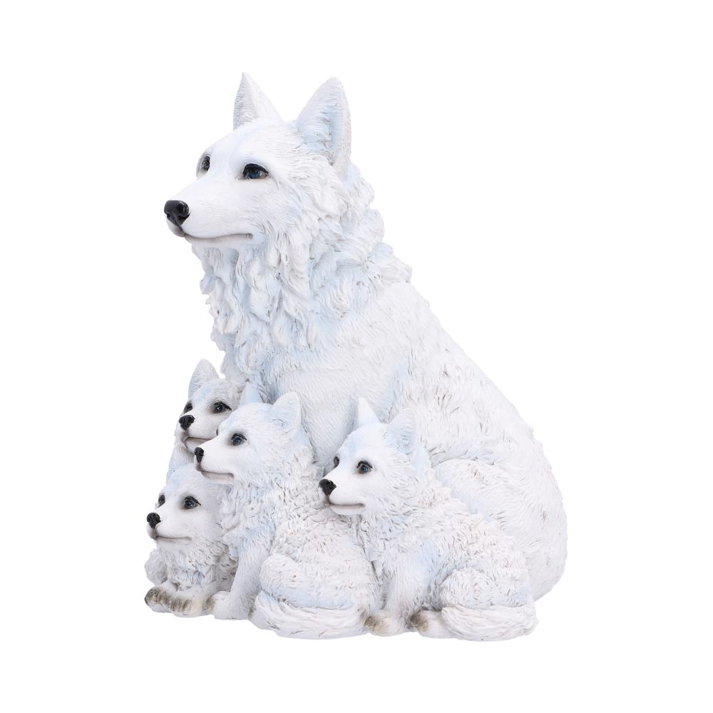 Arctic Bond wolf family figurine showing mother wolf and four cubs