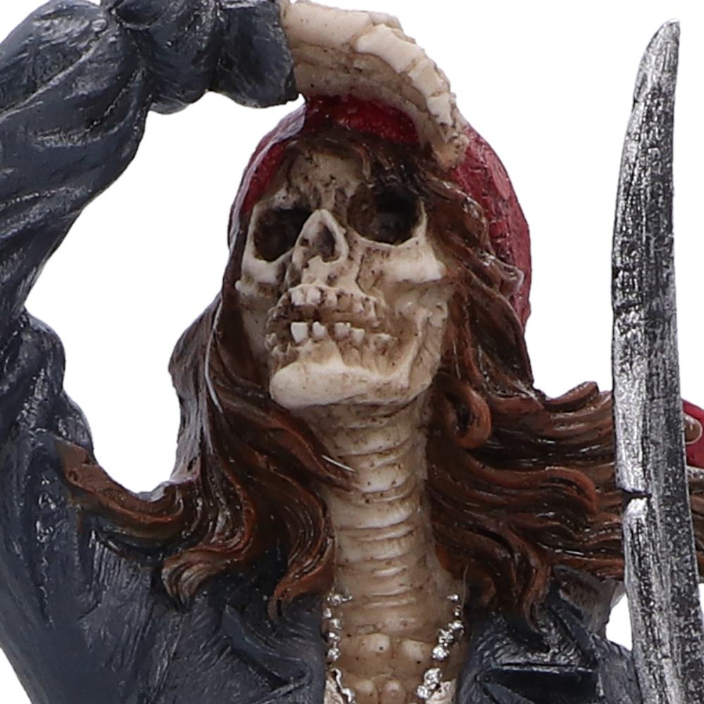 Close-up of the Forsaken Sailor’s skeletal face, red bandana and long brown hair