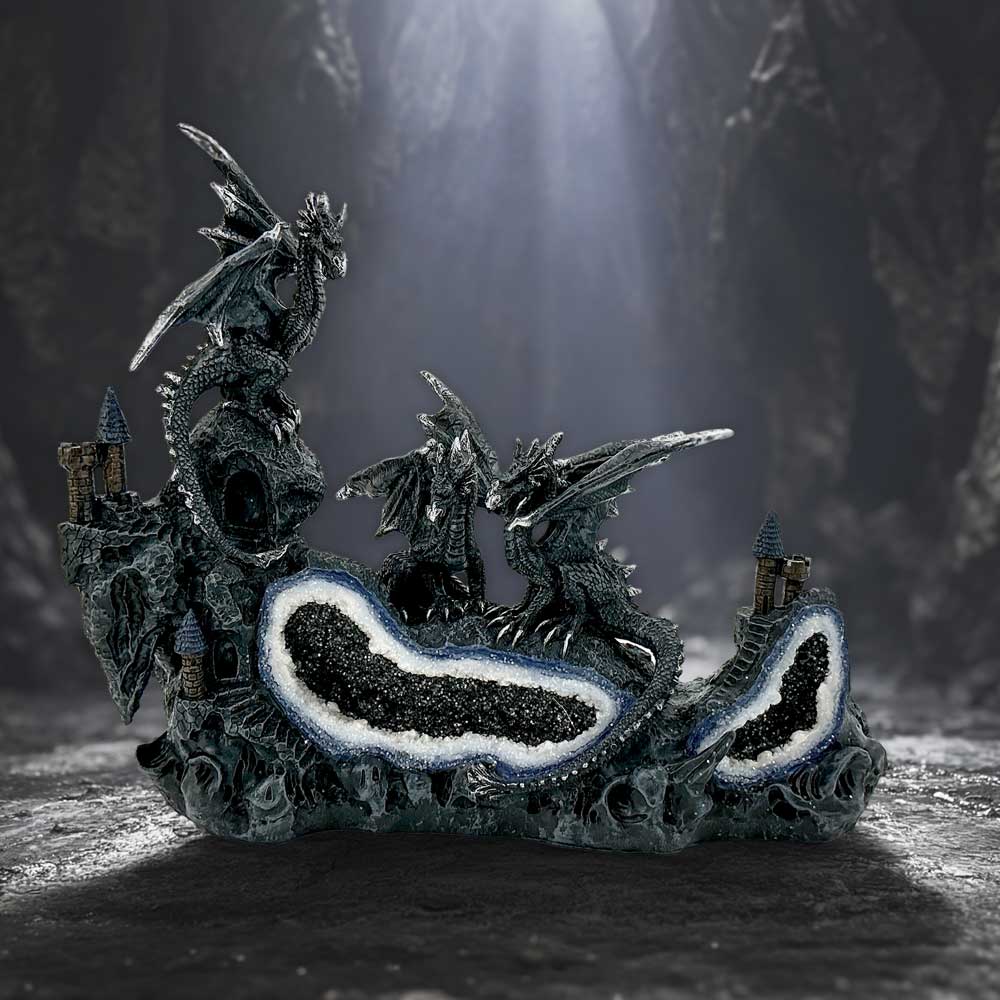 Midnight Geode Guardians 22.5cm fantasy dragon figurine for collectors on dislay