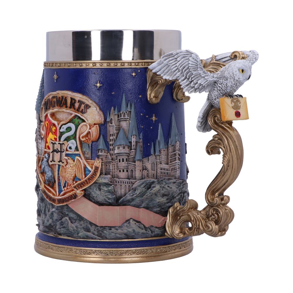 Side view of hand painted Harry Potter Hogwarts Tankard