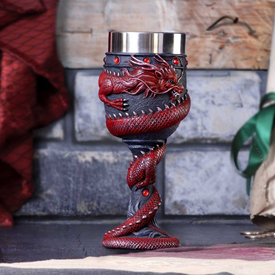 Fantasy Dragon Coil Goblet Red 20cm on display