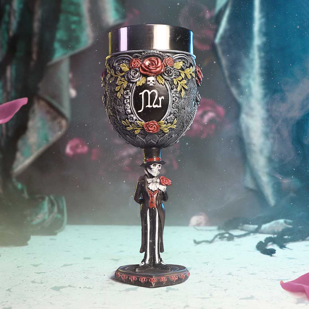 Mr goblet with skeletal groom goblet on display