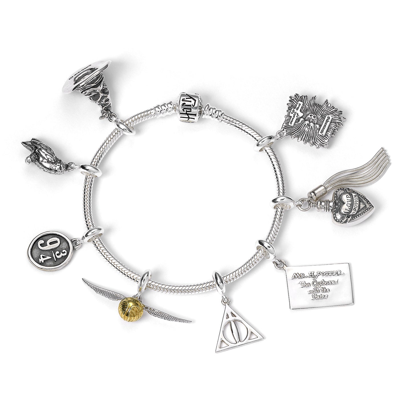 Harry Potter Sterling Silver Slider Charm Bracelet 19cm Medium