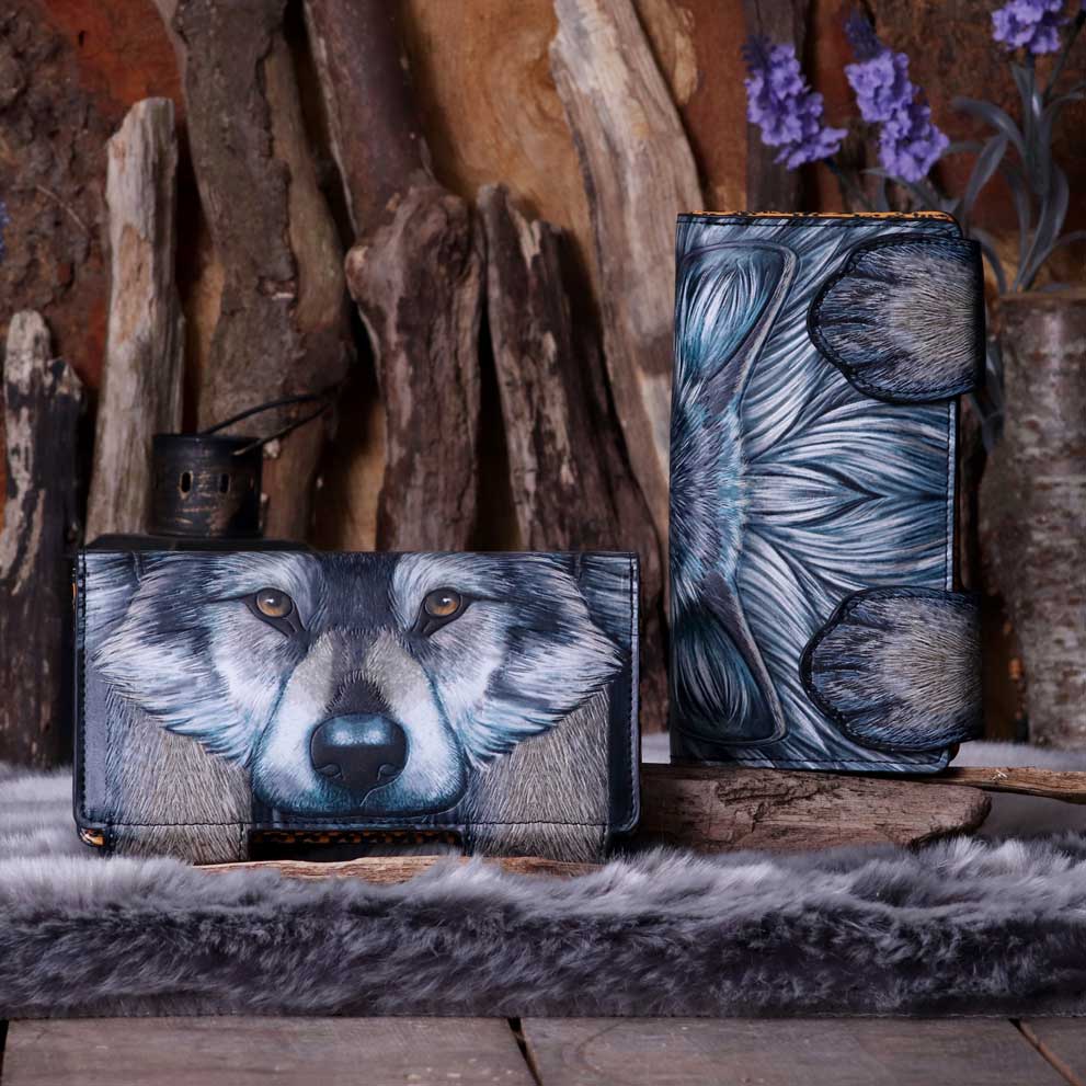 Guardian Wolf Embossed Purse by Lisa Parker 18.5cm