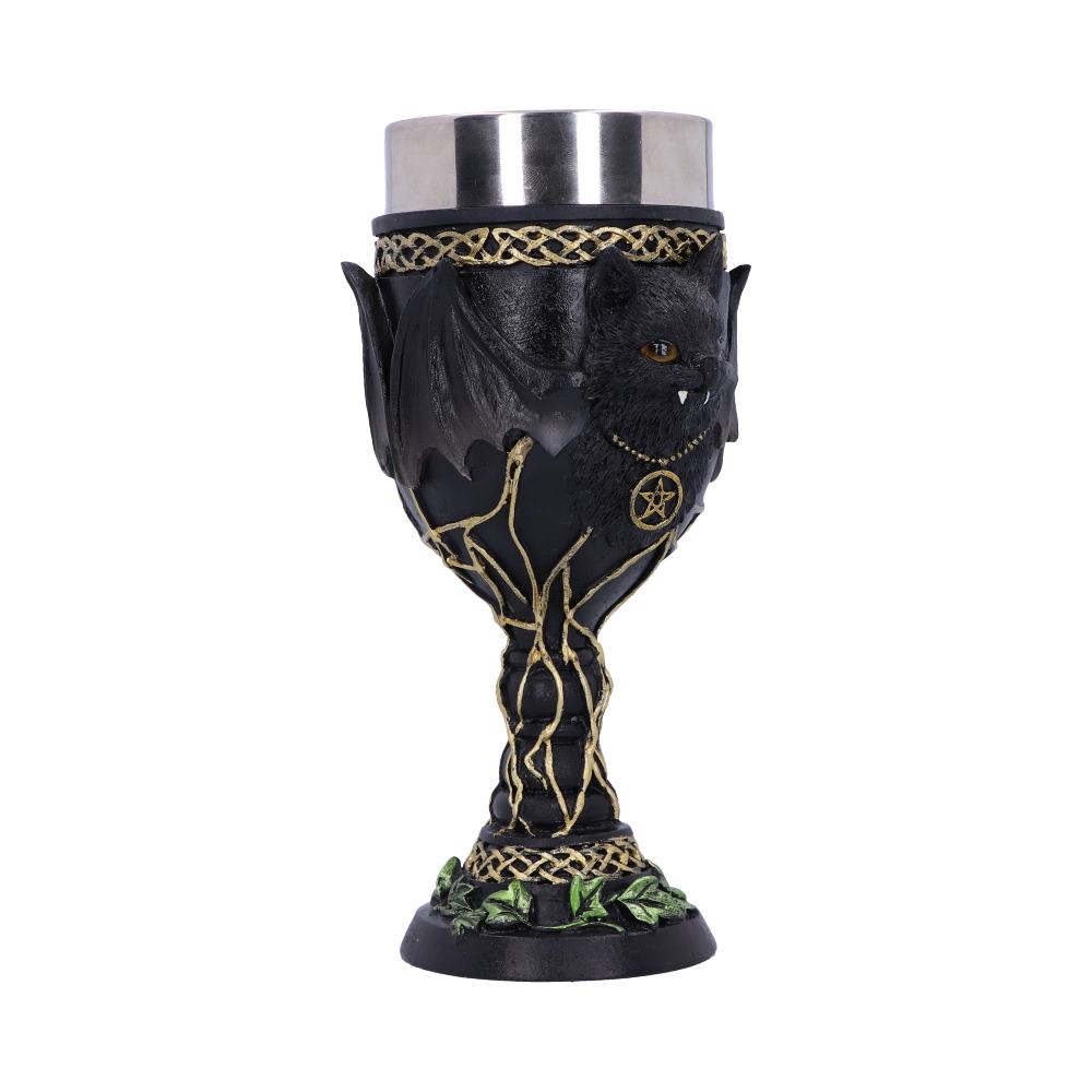 Side view of Feline Fang hand-painted gothic cat resin Goblet